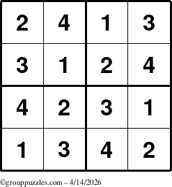 The grouppuzzles.com Answer grid for the Sudoku-4 puzzle for Tuesday April 14, 2026