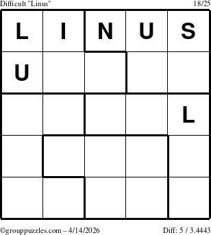 The grouppuzzles.com Difficult Linus puzzle for Tuesday April 14, 2026