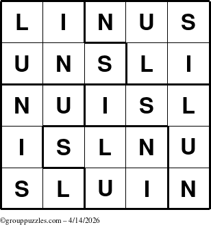 The grouppuzzles.com Answer grid for the Linus puzzle for Tuesday April 14, 2026