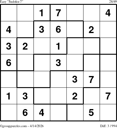 The grouppuzzles.com Easy Sudoku-7 puzzle for Tuesday April 14, 2026