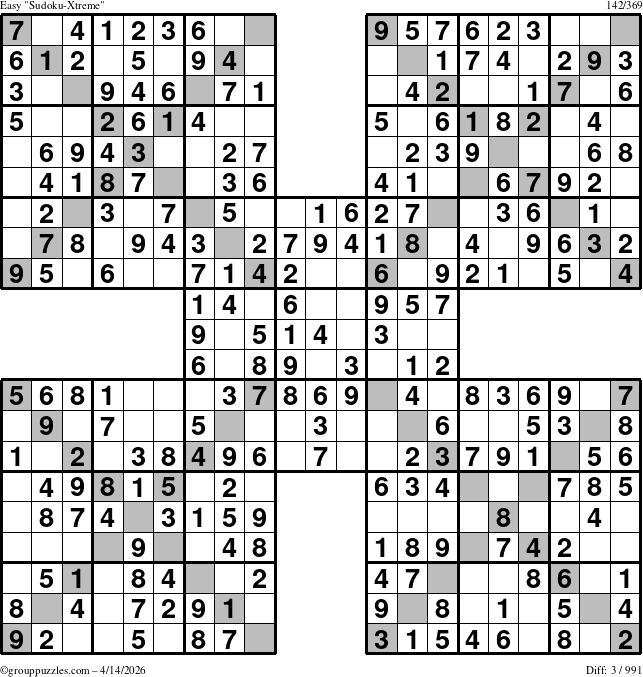 The grouppuzzles.com Easy Sudoku-Xtreme puzzle for Tuesday April 14, 2026
