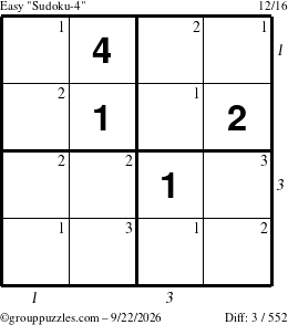 The grouppuzzles.com Easy Sudoku-4 puzzle for Tuesday September 22, 2026 with all 3 steps marked