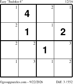 The grouppuzzles.com Easy Sudoku-4 puzzle for Tuesday September 22, 2026 with the first 3 steps marked