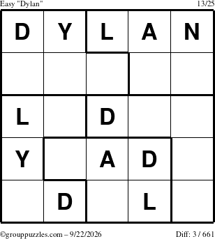 The grouppuzzles.com Easy Dylan puzzle for Tuesday September 22, 2026