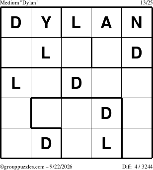 The grouppuzzles.com Medium Dylan puzzle for Tuesday September 22, 2026
