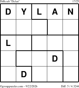 The grouppuzzles.com Difficult Dylan puzzle for Tuesday September 22, 2026