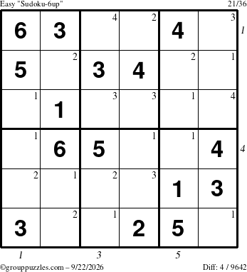 The grouppuzzles.com Easy Sudoku-6up puzzle for Tuesday September 22, 2026 with all 4 steps marked