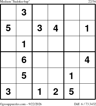 The grouppuzzles.com Medium Sudoku-6up puzzle for Tuesday September 22, 2026