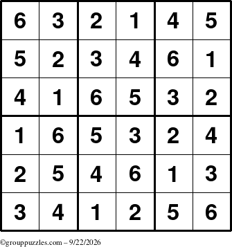 The grouppuzzles.com Answer grid for the Sudoku-6up puzzle for Tuesday September 22, 2026