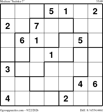 The grouppuzzles.com Medium Sudoku-7 puzzle for Tuesday September 22, 2026