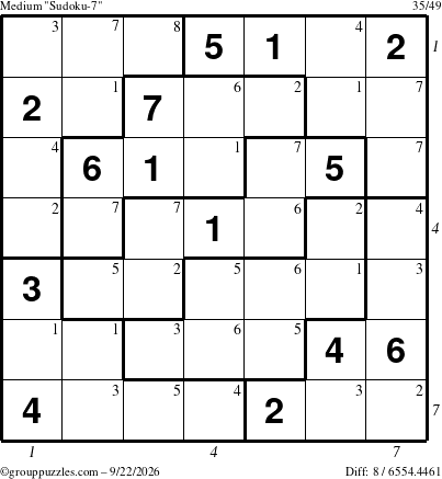 The grouppuzzles.com Medium Sudoku-7 puzzle for Tuesday September 22, 2026, suitable for printing, with all 8 steps marked