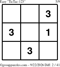 The grouppuzzles.com Easy TicTac-123 puzzle for Tuesday September 22, 2026