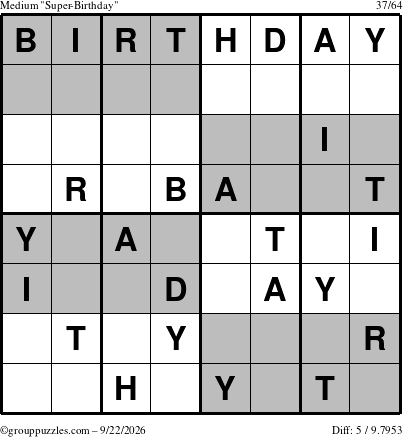 The grouppuzzles.com Medium Super-Birthday puzzle for Tuesday September 22, 2026