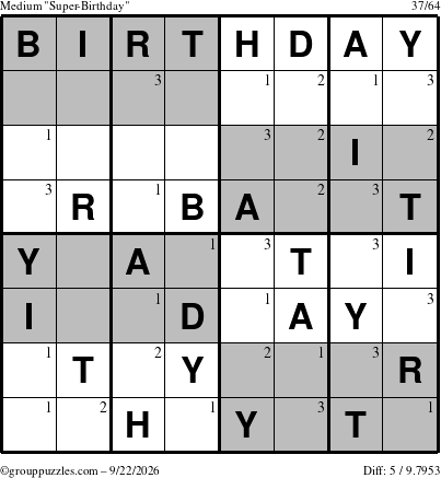 The grouppuzzles.com Medium Super-Birthday puzzle for Tuesday September 22, 2026 with the first 3 steps marked