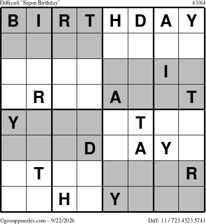 The grouppuzzles.com Difficult Super-Birthday puzzle for Tuesday September 22, 2026