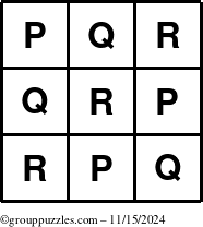 The grouppuzzles.com Answer grid for the TicTac-PQR puzzle for Friday November 15, 2024