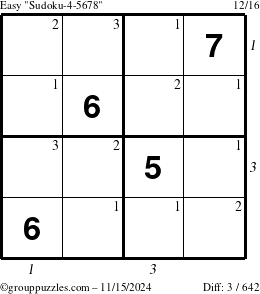 The grouppuzzles.com Easy Sudoku-4-5678 puzzle for Friday November 15, 2024 with all 3 steps marked