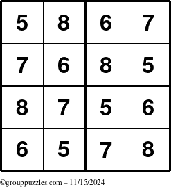 The grouppuzzles.com Answer grid for the Sudoku-4-5678 puzzle for Friday November 15, 2024