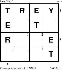 The grouppuzzles.com Easy Trey puzzle for Friday November 15, 2024 with all 2 steps marked