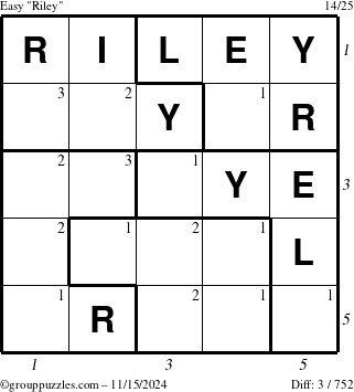 The grouppuzzles.com Easy Riley puzzle for Friday November 15, 2024 with all 3 steps marked