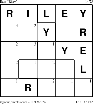 The grouppuzzles.com Easy Riley puzzle for Friday November 15, 2024 with the first 3 steps marked