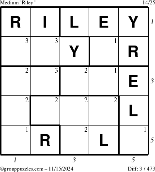 The grouppuzzles.com Medium Riley puzzle for Friday November 15, 2024, suitable for printing, with all 3 steps marked