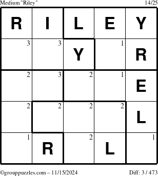 The grouppuzzles.com Medium Riley puzzle for Friday November 15, 2024 with the first 3 steps marked