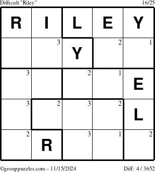 The grouppuzzles.com Difficult Riley puzzle for Friday November 15, 2024 with the first 3 steps marked