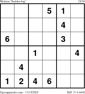 The grouppuzzles.com Medium Sudoku-6up puzzle for Friday November 15, 2024