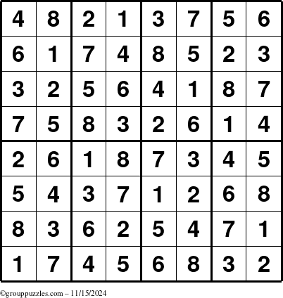 The grouppuzzles.com Answer grid for the Sudoku-8up puzzle for Friday November 15, 2024