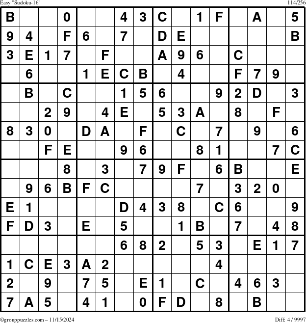 The grouppuzzles.com Easy Sudoku-16 puzzle for Friday November 15, 2024