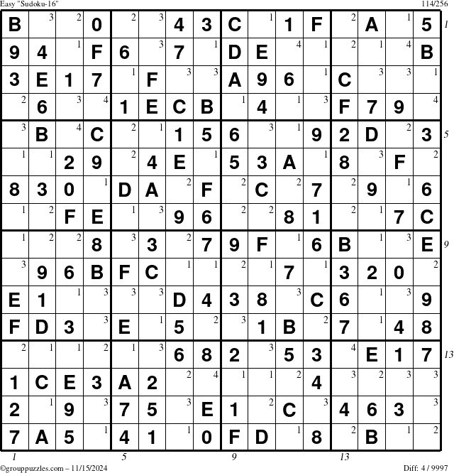 The grouppuzzles.com Easy Sudoku-16 puzzle for Friday November 15, 2024 with all 4 steps marked