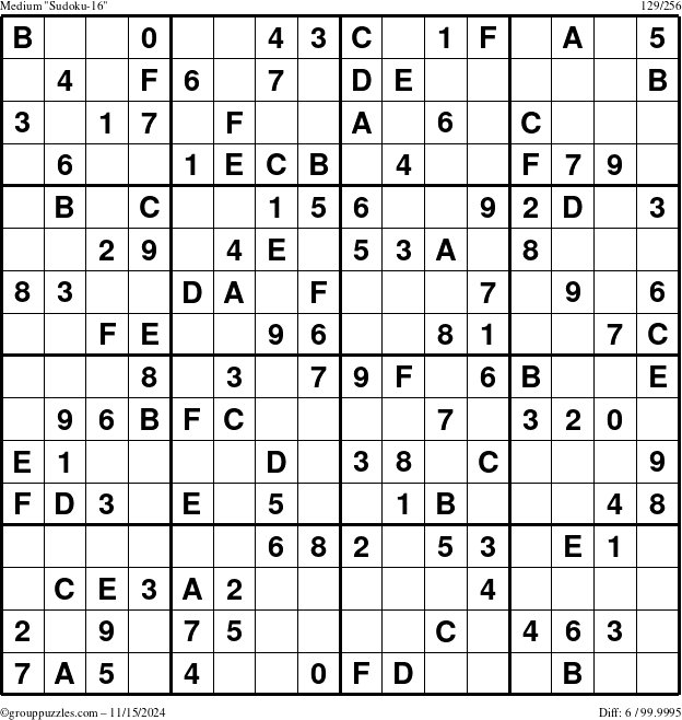 The grouppuzzles.com Medium Sudoku-16 puzzle for Friday November 15, 2024