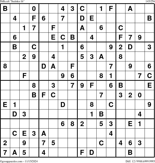 The grouppuzzles.com Difficult Sudoku-16 puzzle for Friday November 15, 2024