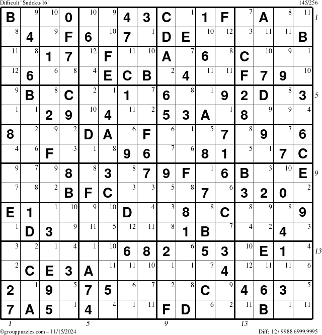 The grouppuzzles.com Difficult Sudoku-16 puzzle for Friday November 15, 2024 with all 12 steps marked