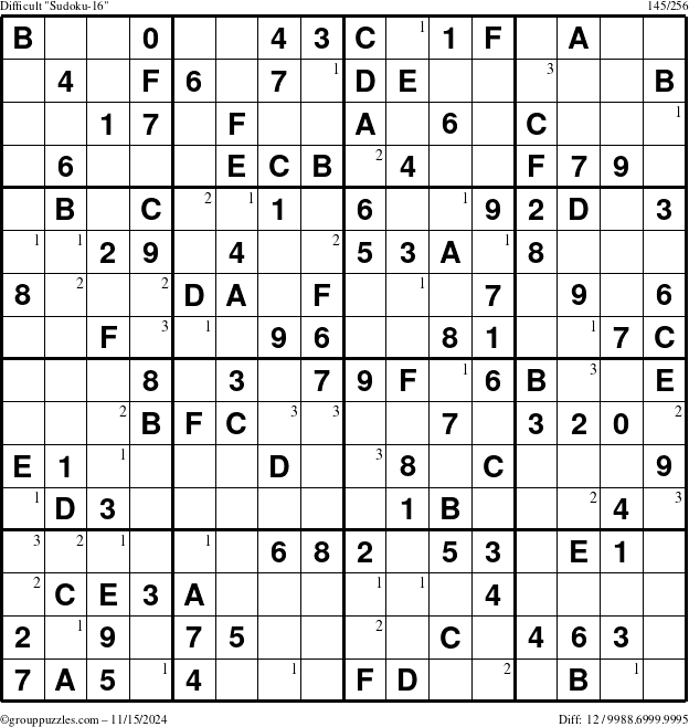 The grouppuzzles.com Difficult Sudoku-16 puzzle for Friday November 15, 2024 with the first 3 steps marked