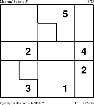 The grouppuzzles.com Medium Sudoku-5 puzzle for Sunday April 20, 2025