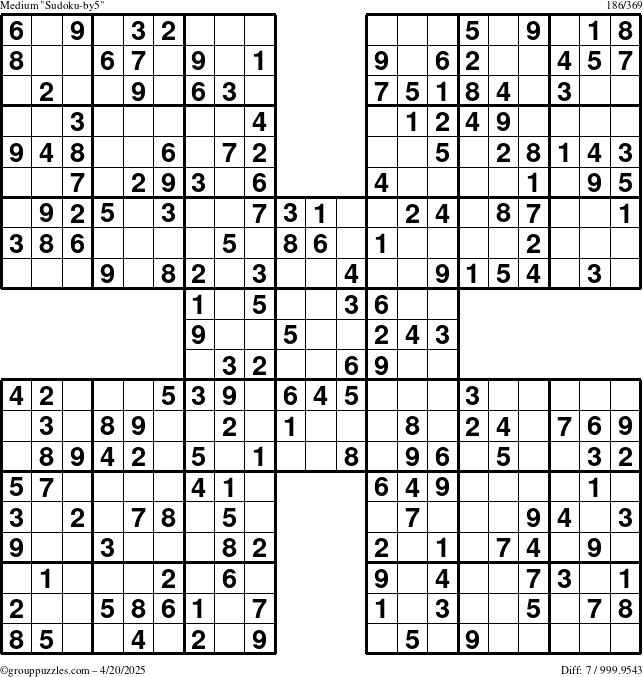 The grouppuzzles.com Medium Sudoku-by5 puzzle for Sunday April 20, 2025