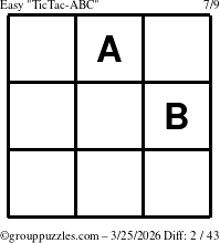 The grouppuzzles.com Easy TicTac-ABC puzzle for Wednesday March 25, 2026