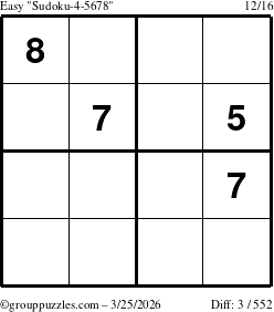 The grouppuzzles.com Easy Sudoku-4-5678 puzzle for Wednesday March 25, 2026