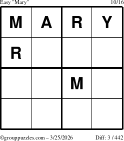 The grouppuzzles.com Easy Mary puzzle for Wednesday March 25, 2026