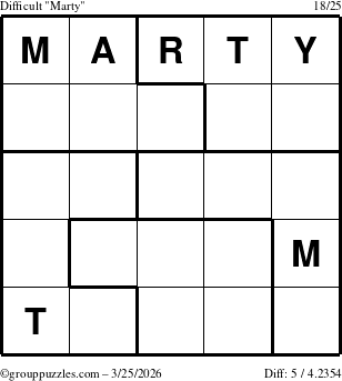 The grouppuzzles.com Difficult Marty puzzle for Wednesday March 25, 2026
