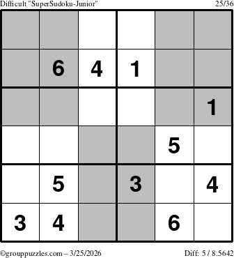 The grouppuzzles.com Difficult SuperSudoku-Junior puzzle for Wednesday March 25, 2026