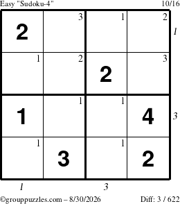 The grouppuzzles.com Easy Sudoku-4 puzzle for Sunday August 30, 2026 with all 3 steps marked