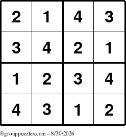 The grouppuzzles.com Answer grid for the Sudoku-4 puzzle for Sunday August 30, 2026
