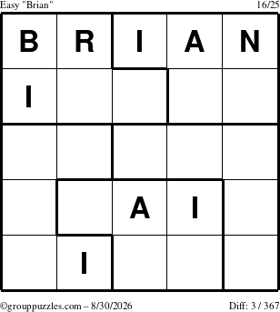 The grouppuzzles.com Easy Brian puzzle for Sunday August 30, 2026