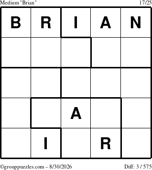 The grouppuzzles.com Medium Brian puzzle for Sunday August 30, 2026