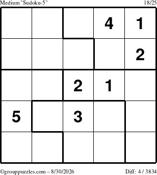 The grouppuzzles.com Medium Sudoku-5 puzzle for Sunday August 30, 2026