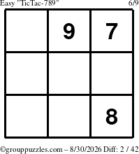 The grouppuzzles.com Easy TicTac-789 puzzle for Sunday August 30, 2026