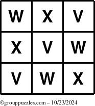 The grouppuzzles.com Answer grid for the TicTac-VWX puzzle for Wednesday October 23, 2024